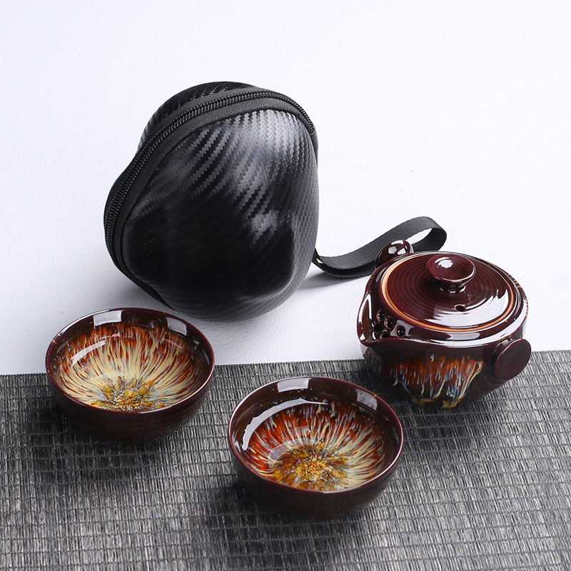 Korean Tea Set - Portable ceramic teapot gaiwan with 2