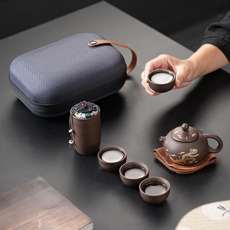 Purple Clay Travel Tea Set wit - Korean Tea Set 评论和价格