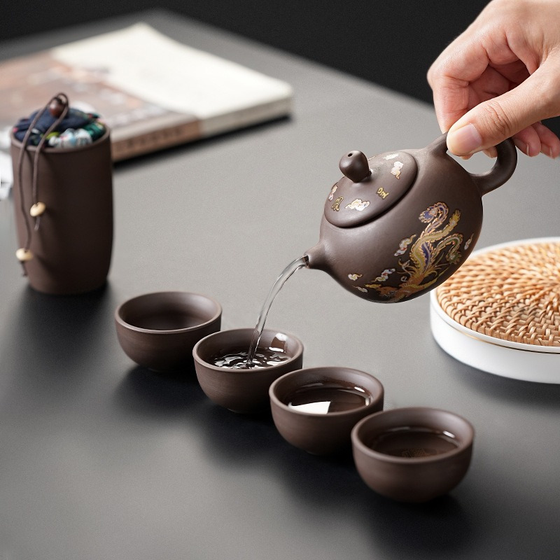 Purple Clay Travel Tea Set wit - Korean Tea Set 评论和价格