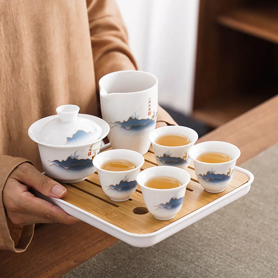 Ceramic Chinese Kung Fu Tea Se - Korean Tea Set 评论和价格